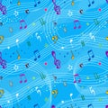 Funny music seamless background in blue tones