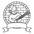 Funny musician or guitarist. Coloring book. Emblem