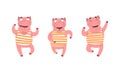 Funny Mustached Pig Wearing Striped Tank Top Posing Vector Set