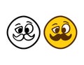 Funny mustachioed emoticon in doodle style