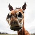 Funny muzzle of a foal close-up. Wide angle portrait Royalty Free Stock Photo