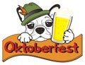 Funny muzzle of french bulldog with beer and ribbon with word Oktoberfest
