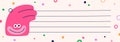 Funny notepad page design with cute happy face. Blank paper background with empty lines and playful whimsical comic