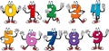 Funny Number Cartoon Character. Vector Collection Set
