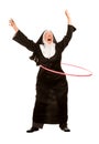 Funny Nun with Toy Hoop Royalty Free Stock Photo