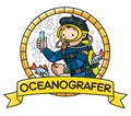 Funny oceanographer or diver. Emblem