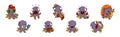 Funny Octopus Character Engaged in Different Activity Vector Set Royalty Free Stock Photo
