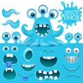 Funny octopus emoji monster character creation set Royalty Free Stock Photo