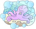 Funny octopus lies on the bottom of the sea