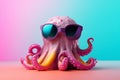 Funny octopus wearing sunglasses. Generate Ai