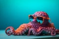 Funny octopus wearing sunglasses summer style. Generate Ai