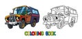Funny old pick-up truck with eyes. Coloring book