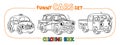 Funny small retro cars with eyes coloring book set Royalty Free Stock Photo