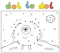 Funny one-eyed alien on the surface of moon. Coloring book and dot to dot game for kids