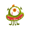 Funny one eyed green monster, colorful fabulous creature cartoon character vector Illustration