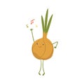 Funny Onion Bulb Character Dancing Moving Hand and Legs Vector Illustration