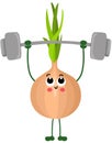 Funny onion mascot making gym