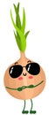 Funny onion mascot with sunglasses