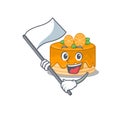 Funny orange cake cartoon character style holding a standing flag Royalty Free Stock Photo