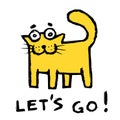 Funny orange cat says lets go! Vector illustration.