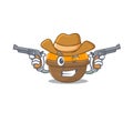 Funny orange fruit basket as a cowboy cartoon character holding guns