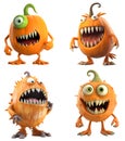 funny orange halloween pumpkin monsters with eyes, arms and legs, isolated on white background Royalty Free Stock Photo