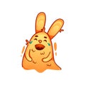 Funny Orange Hare with Long Ears Laughing Tears Vector Sticker