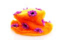 Funny orange hat with purple flowers