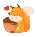 Funny Orange Squirrel Character with Bushy Tail Embracing Acorn Feeling Love Vector Illustration