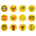 Funny orange zodiac sign icon set astrological, illustration Royalty Free Stock Photo