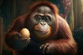 Funny orangutan with Easter egg. Generative AI Royalty Free Stock Photo