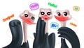 funny ostriches with hello chat bubbles multilingual greeting international communication Royalty Free Stock Photo