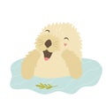 Funny otter taking shower sitting in a river