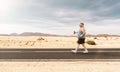 Funny overweight man jogging on the road Royalty Free Stock Photo