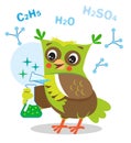 Funny owl experimenting with Chemicals and chemical formula.