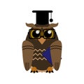 Funny owl with glasses and academic cap. Vector illustration.