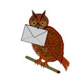 A funny owl with a letter in his beak Royalty Free Stock Photo