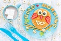 Funny owl pancakes for kids breakfast Royalty Free Stock Photo