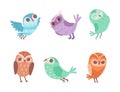Funny Owlet with Big Eyes as Comic Nocturnal Bird Vector Set
