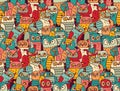 Funny owls birds group color seamless pattern