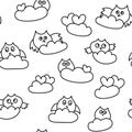 Funny owls in the clouds. Seamless hand-drawn pattern, vector illustration Royalty Free Stock Photo