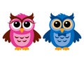 Funny owls, girl and boy.