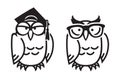 Funny owls, hand drawn illustration.