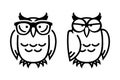 Funny owls, hand drawn illustration.