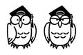 Funny owls in square academic caps.