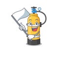 Funny oxygen cylinder cartoon character style holding a standing flag