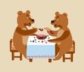 Funny painted bears eat forest berries and milk