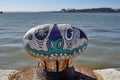 Funny painted sea bollards near Lisbon /Portugal