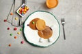 Funny pancakes for kids breakfast on table Royalty Free Stock Photo