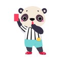 Funny Panda Animal Character Referee Showing Red Card and Whistle Vector Illustration Royalty Free Stock Photo